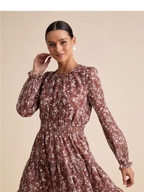 Lulu's Mauve Floral Smocked-Waist Midi Dress
